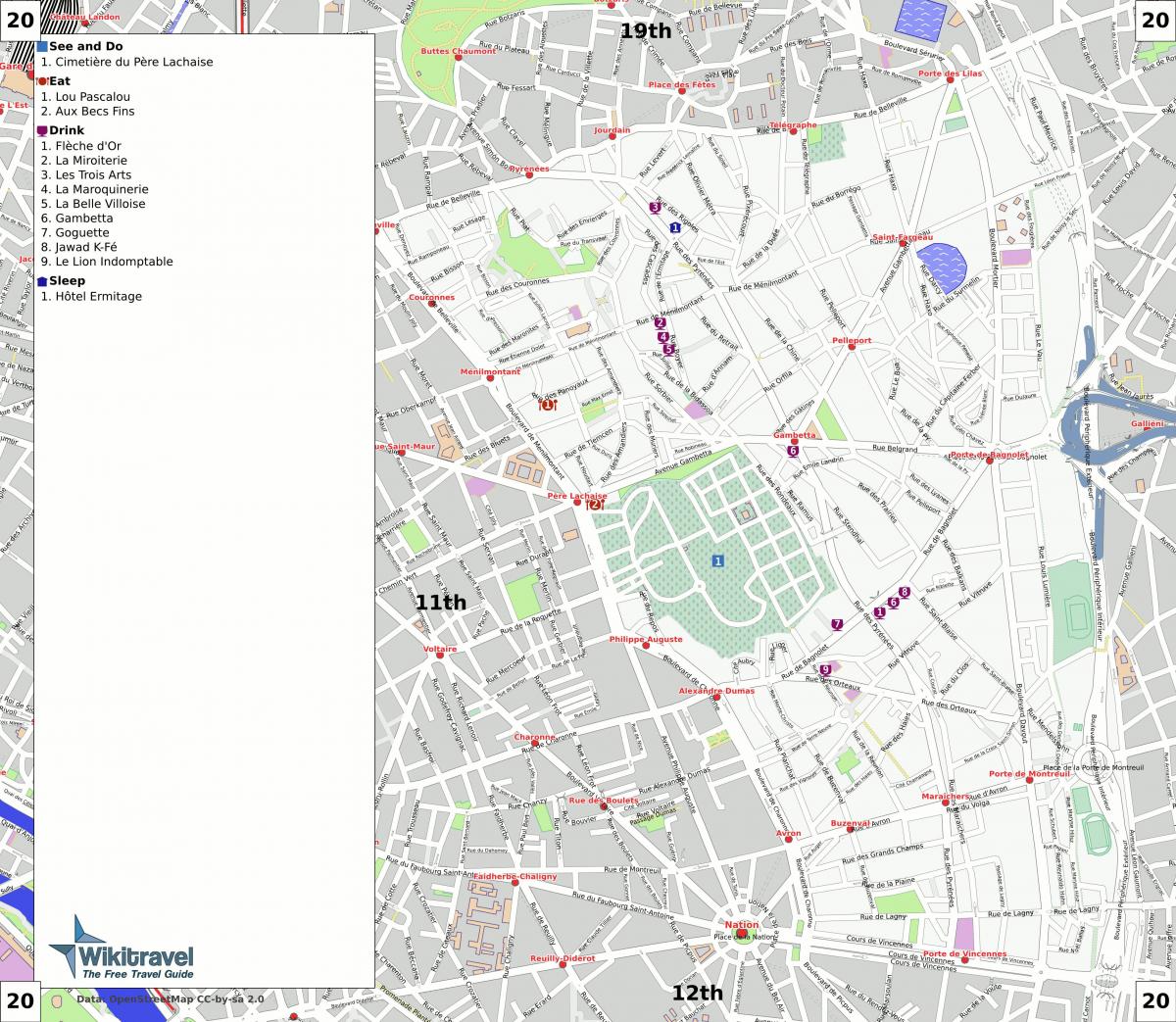 Peta ke-20 arrondissement Paris