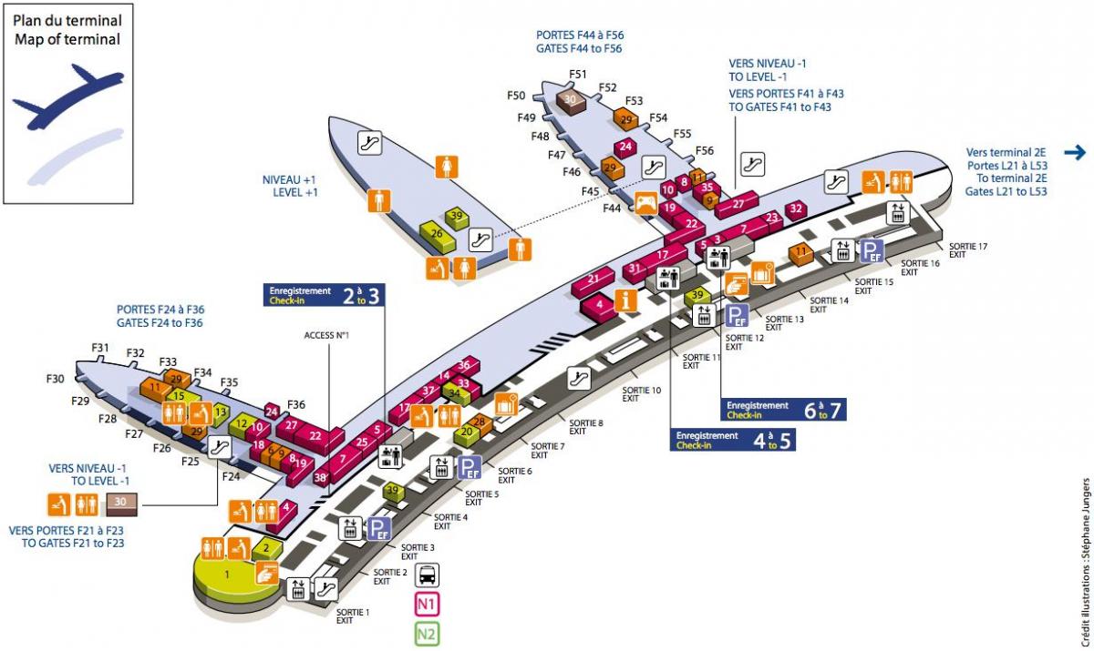 Peta CDG terminal lapangan terbang 2F