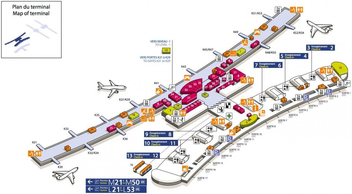 Peta CDG terminal lapangan terbang 2E